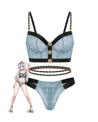 Plaid Lingerie Set with Waist Chain