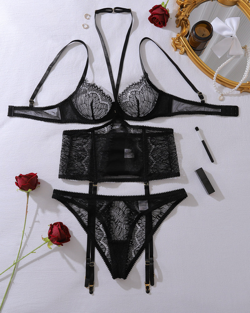 Eyelash Lace Halterneck Lingerie set