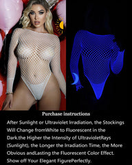 Luminous Blue Long Sleeve Fishnet Bodysuits