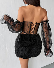 Long Sleeve Polka Dot Off-shoulder Corset