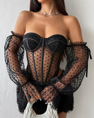 Long Sleeve Polka Dot Off-shoulder Corset