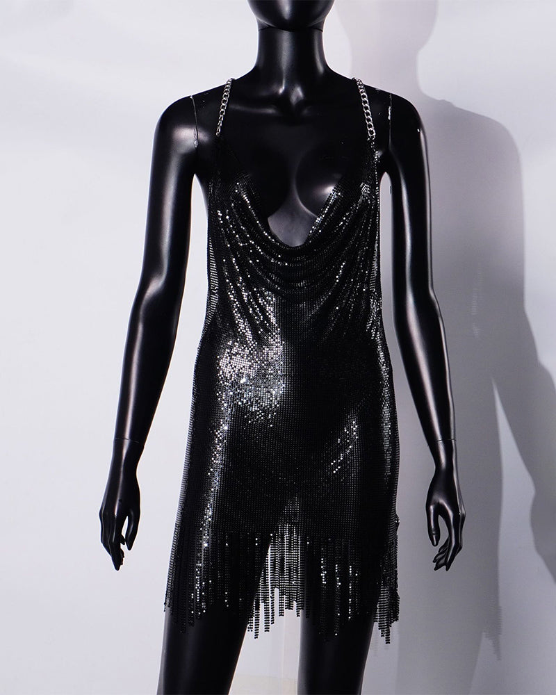 Metallic Patchwork Backless Dress