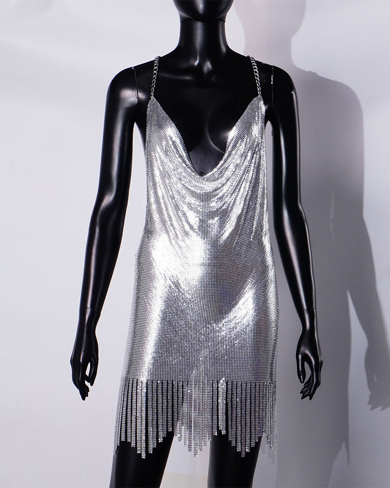 Metallic Patchwork Backless Dress