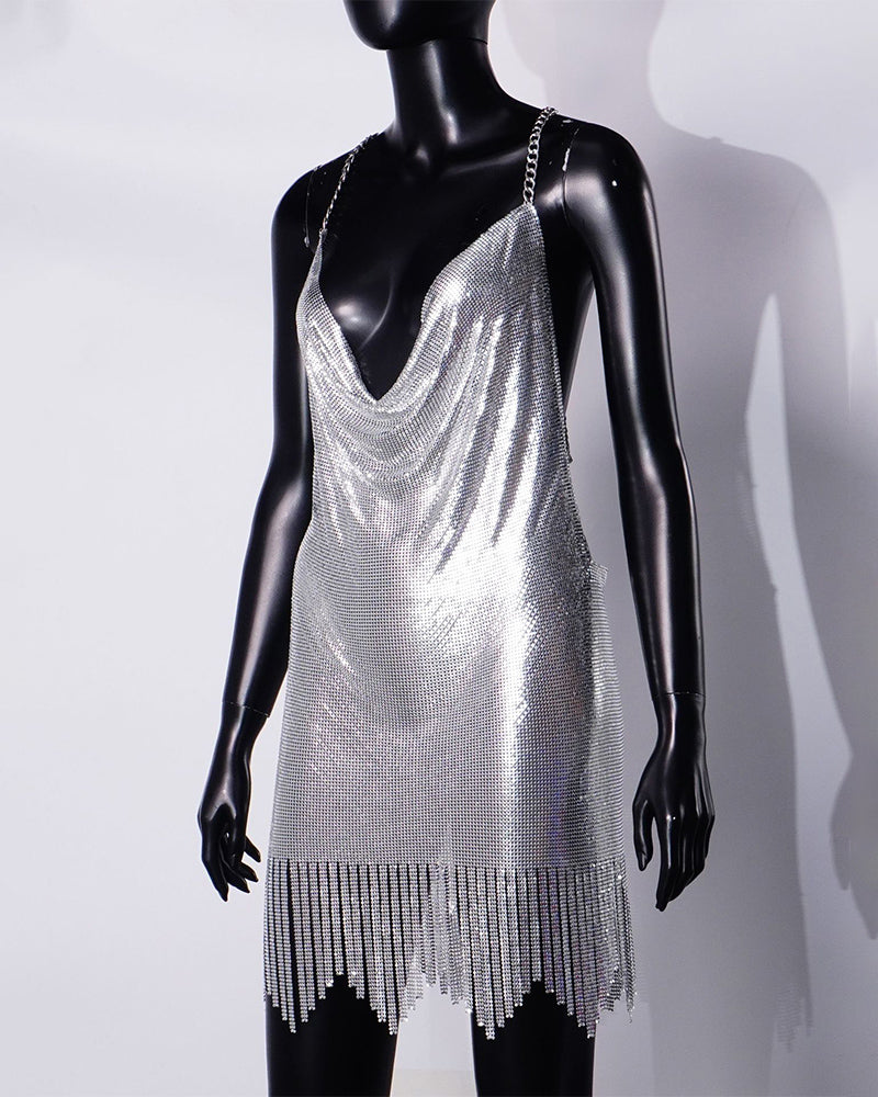 Metallic Patchwork Backless Dress