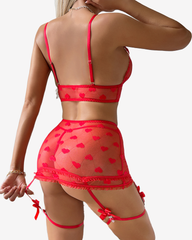 Red Heart Mesh Skirt Set