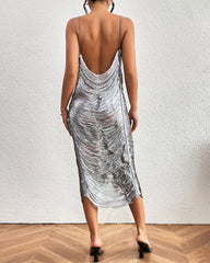Halter Fringed Backless Dress