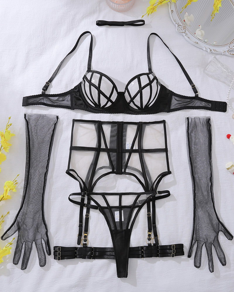 Mesh See-through Corset Lingerie Set