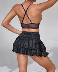 Lace Bralette Mini Skirt Two Picecs Set