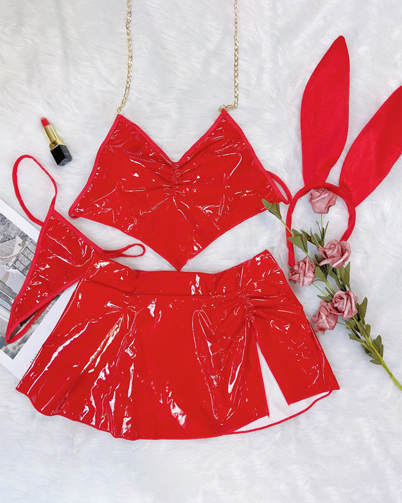 Heart Shape Halter Bra Skirt+Bunny Ear Headband
