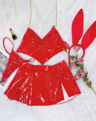Heart Shape Halter Bra Skirt+Bunny Ear Headband