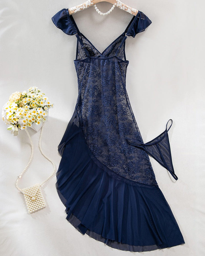 Irregular Slit Lace See-through Nightdress