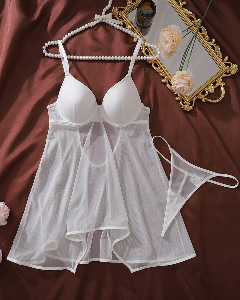 Mesh Patchwork Underwire Babydoll