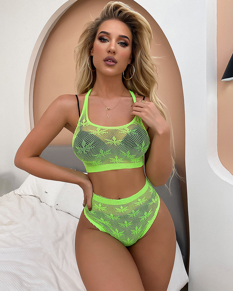 Fishnet Sheer Lingerie Set Without Bra & Panty