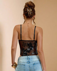 Embroidered Sequined Mesh Bodysuit