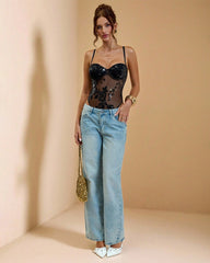 Embroidered Sequined Mesh Bodysuit