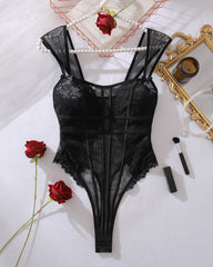 Splicing Lace Bodysuit Snap Crotch Lingerie