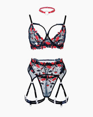 Lace Embroidered Floral Sheer Lingerie Set