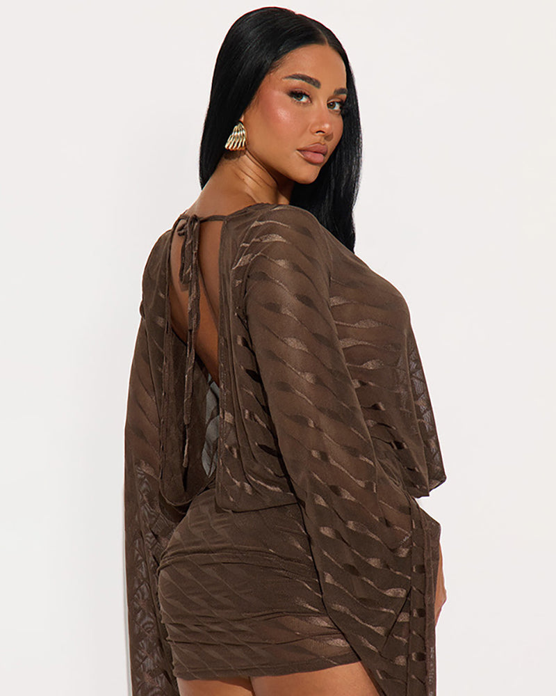 Wavy V Neck Backless Flared Mini Dress