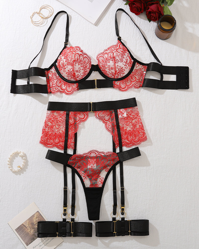 Luxury Flower Embroidery Lingerie Set