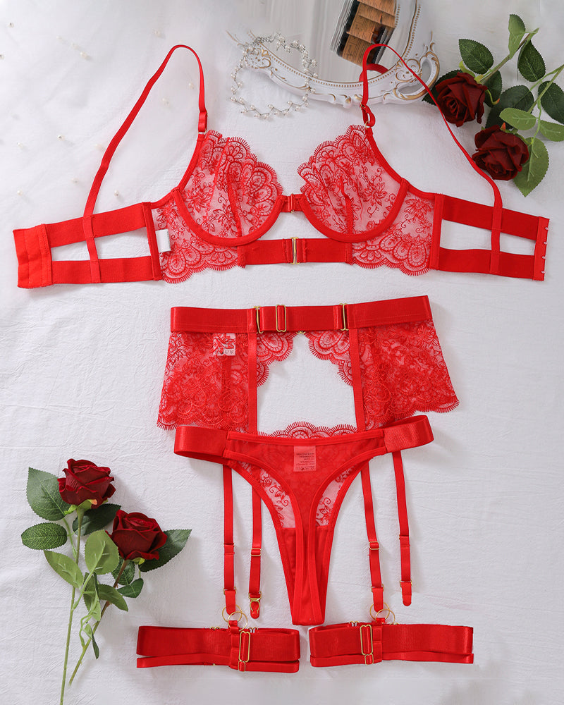 Luxury Flower Embroidery Lingerie Set