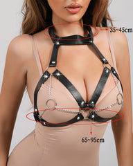 Leather Collar Chest Harness with Chains