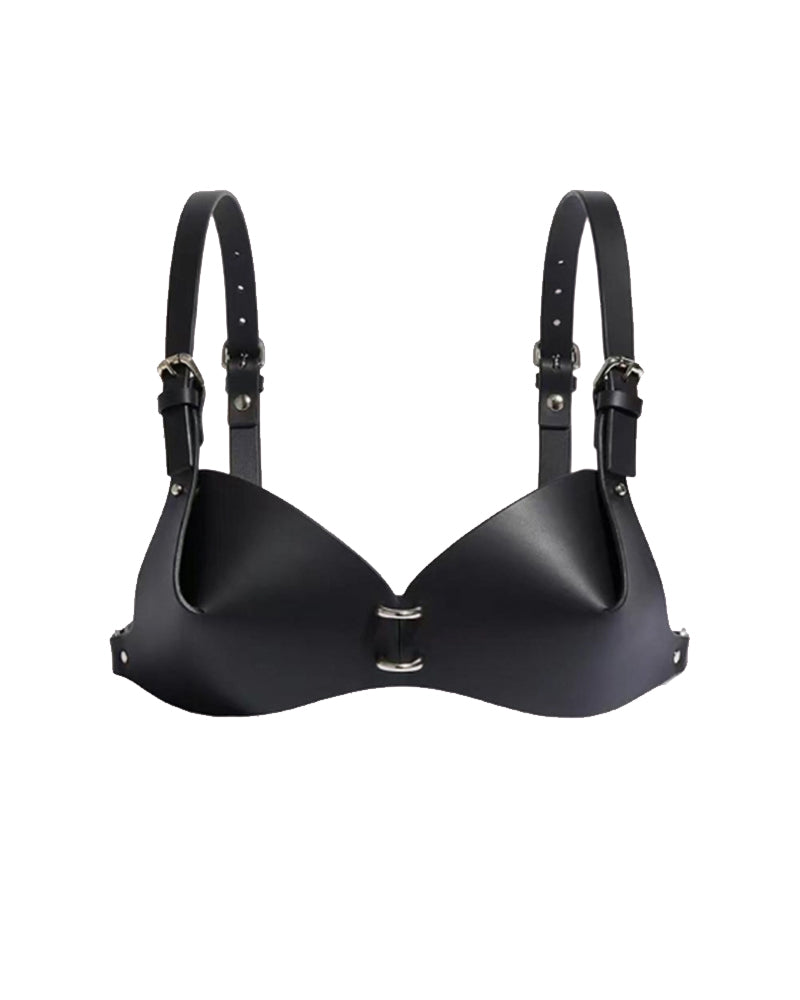 Leather Bondage Bra and Thong Set