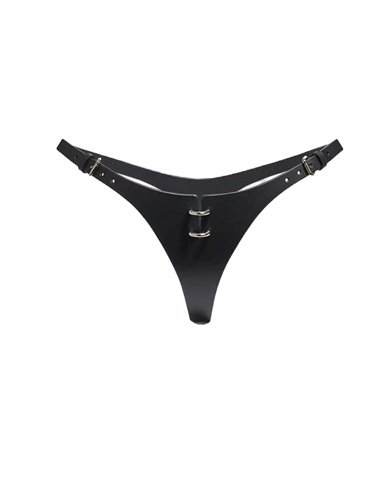 Leather Bondage Bra and Thong Set