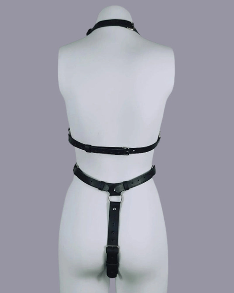 Leather Bondage Harness Bodysuit