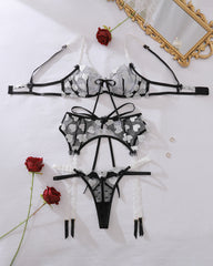 Sheer Mesh Heart Embroidery Lingerie Set