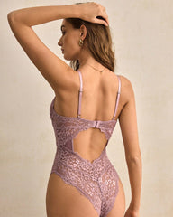 Romantic Lilac Floral Lace Sheer Bodysuit