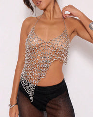 Silver Chain Backless Halter Body Chain