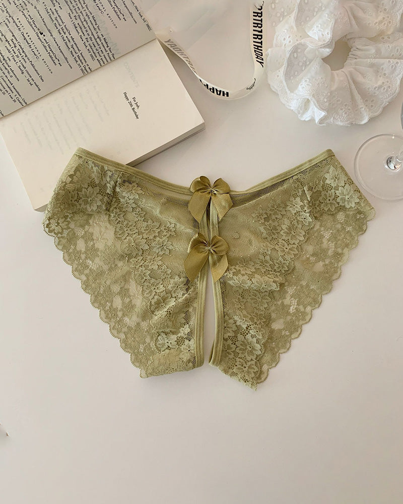 Scalloped Sheer Floral Lace Bow-Back Panties