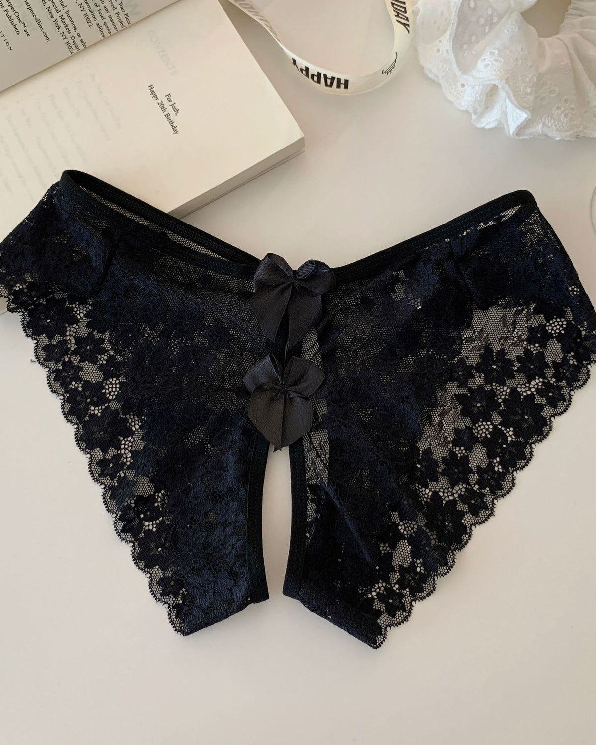 Scalloped Sheer Floral Lace Bow-Back Panties