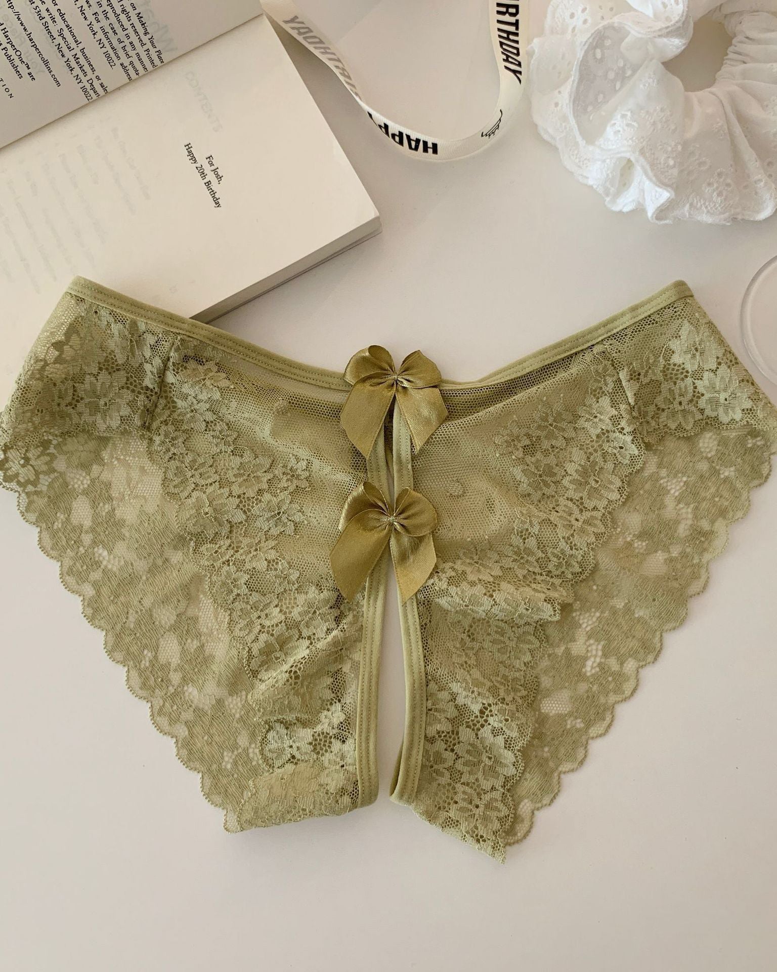 Scalloped Sheer Floral Lace Bow-Back Panties