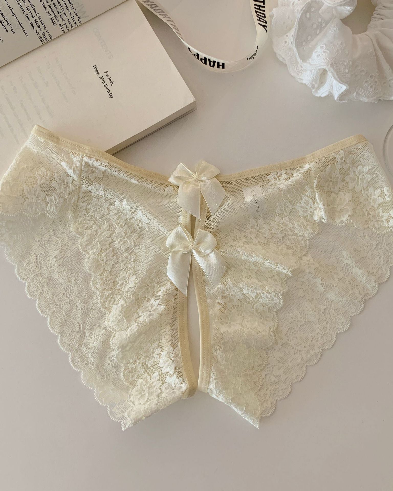 Scalloped Sheer Floral Lace Bow-Back Panties