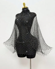 Rhinestone Flowing Long Sleeves Cape Top Cover Up