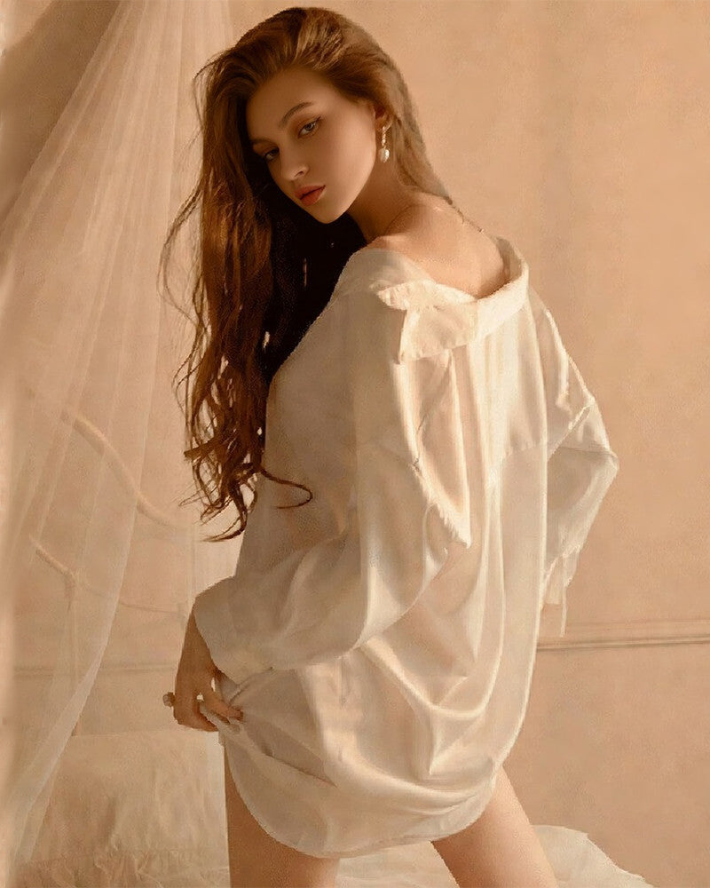 Off-Shoulder Oversized Button-Down Sleep Shirt