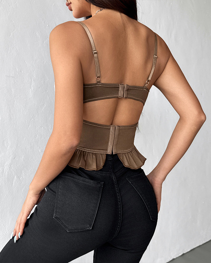 Lace Trim Lace-Up Boned Corset Top