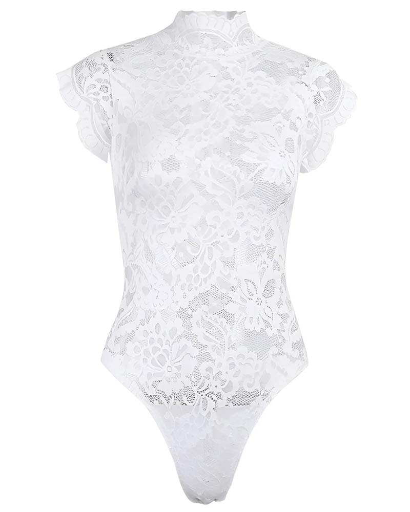 Floral Lace Bodysuit Lingerie with Crisscross Lace-Up Open Back