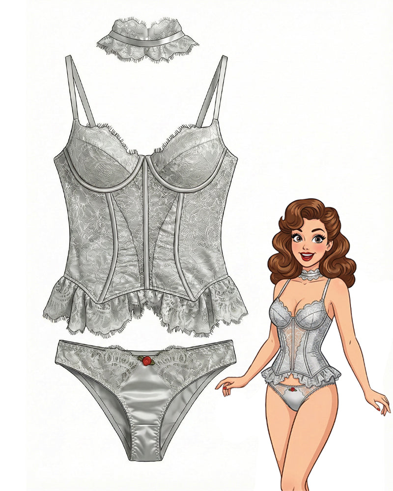 Lace Corset Lingerie Set - Underwire Bustier with Thong