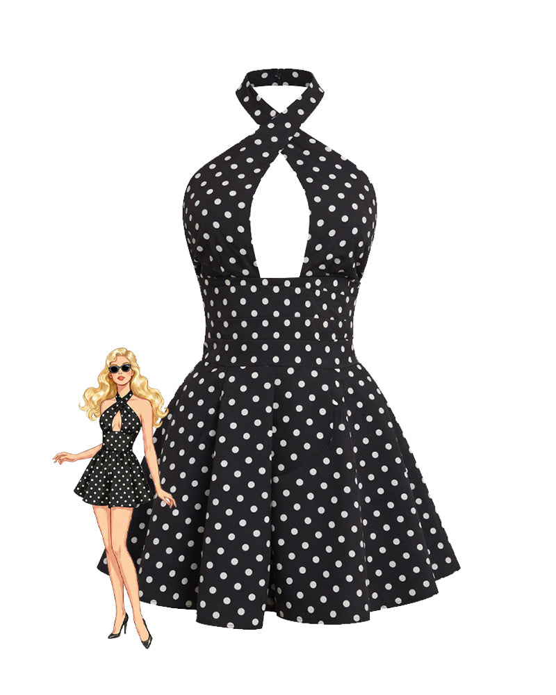 Polka Dot Cutout Halter Mini Dress