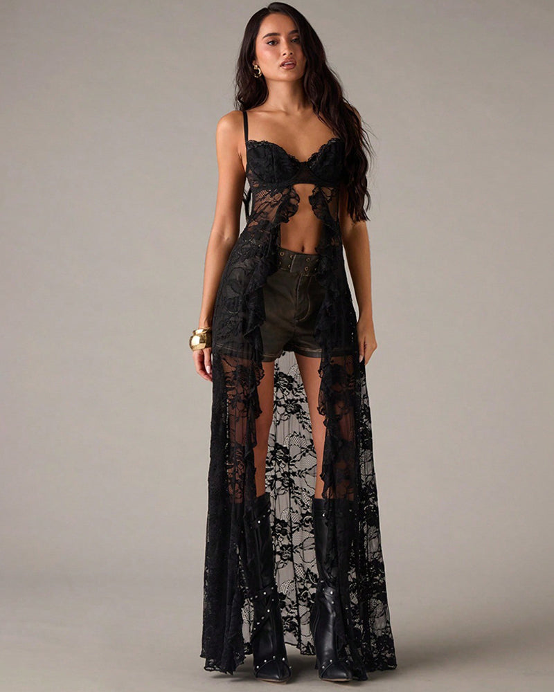 Strapless Heart Rhinestone Sheer Maxi Dress ¨C Corset Style Mesh Long Lingerie Gown