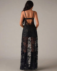 Strapless Heart Rhinestone Sheer Maxi Dress ¨C Corset Style Mesh Long Lingerie Gown