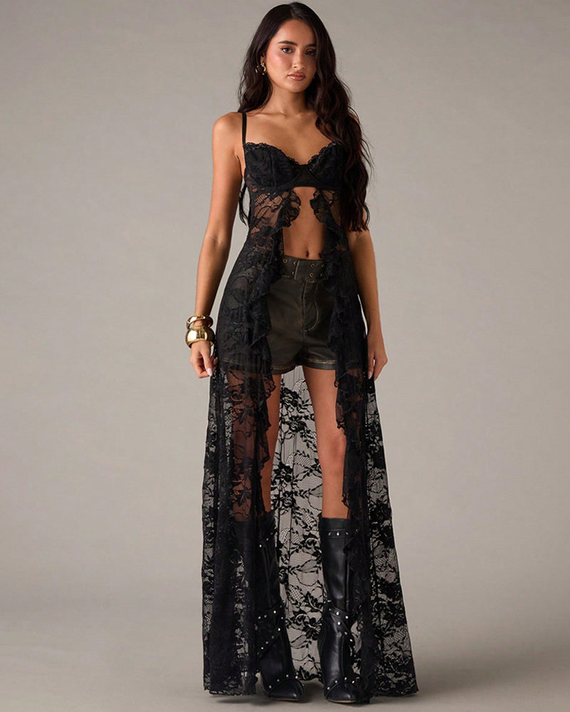 Strapless Heart Rhinestone Sheer Maxi Dress ¨C Corset Style Mesh Long Lingerie Gown