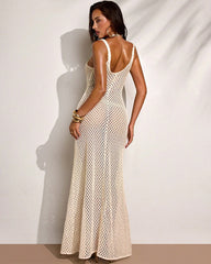 Sequin Crochet Spaghetti Strap Maxi Dress - Sheer Knit Beach Cover Up