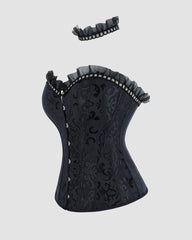 Lace-Up Corset Top with Choker - Gothic Victorian Ruffled Strapless Bustier