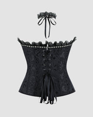 Lace-Up Corset Top with Choker - Gothic Victorian Ruffled Strapless Bustier