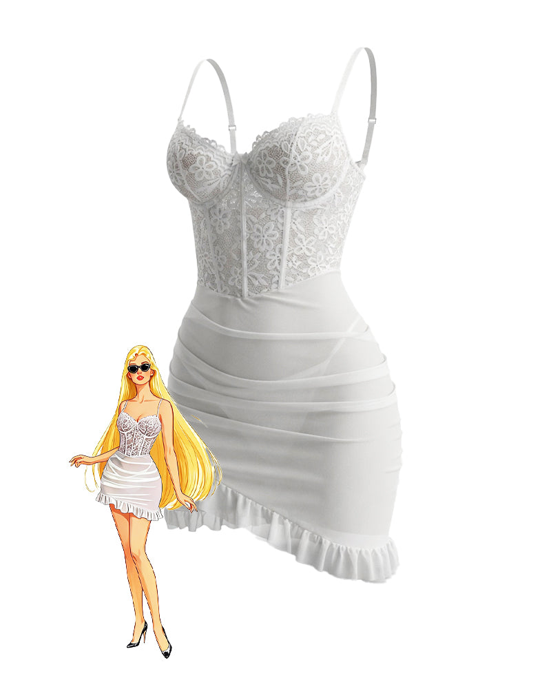 Lace Corset Babydoll Mini Dress ¨C Floral Lingerie Nightgown