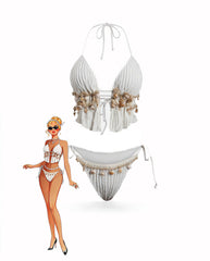Pleated Shell Starfish Halter Bikini Set