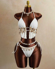 Pleated Shell Starfish Halter Bikini Set